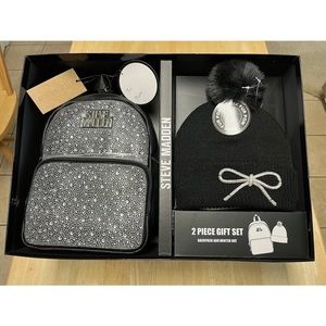 Steve Madden Bling Rhinestone Backpack  Winter Hat Beanie with Rhinestone Bow